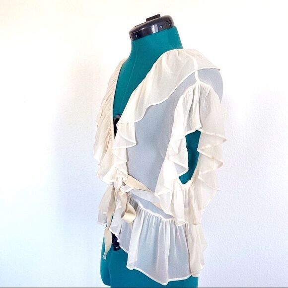 Frankie Shop Flannel Australia Elysian Bolero Silk Wrap top with leather belt - Picture 3 of 10